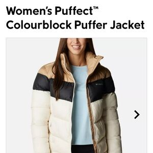 Cream and Black Colorblock Puffer Jacket